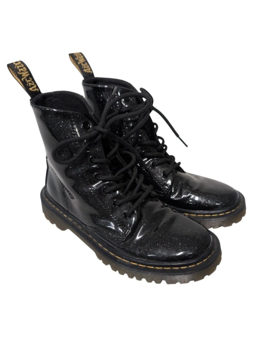 Doc Martens Luana Air Wair Combat Boots Womens Size 6 Black Leather Glitter Goth